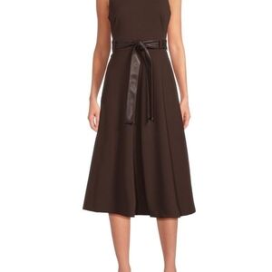 NEW DKNY Deep Brown Sleeveless Dress Sun Work +Matching Belt INCLUDED Sz Size 12